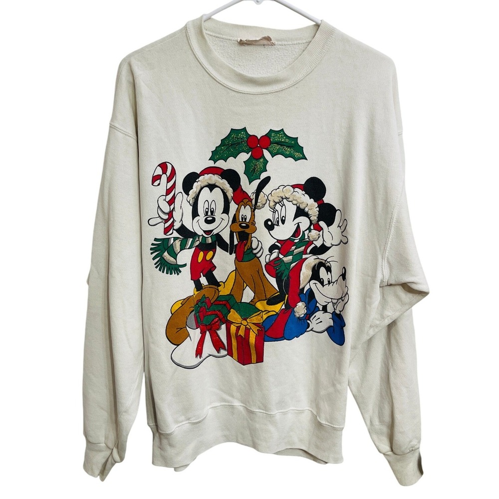 Vintage 90s Disney Mickey Minnie Goofy‎ Pluto Christmas Sweater Holiday Crewneck